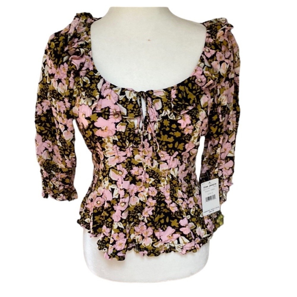 Free People black floral blouse. NWT - Picture 1 of 4